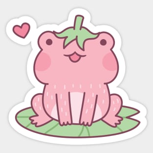 Cute Pink Strawberry Frog Doodle Sticker